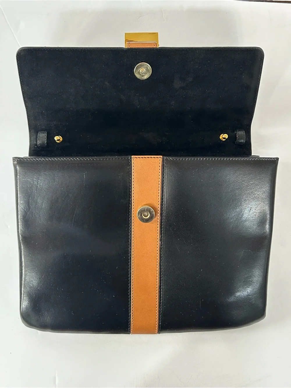 Black and Beige Color Block Leather Clutch Women’s
